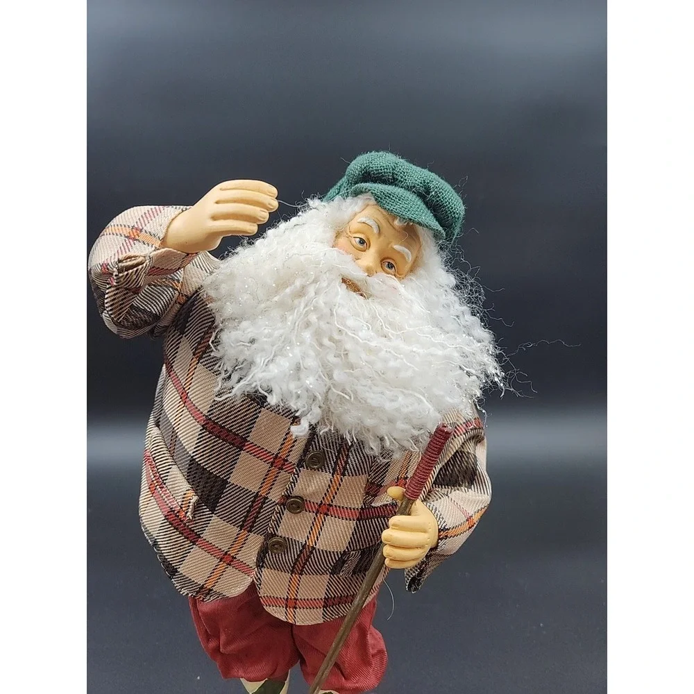 Vintage Golfer Santa Claus Figurine 12 Inch Plaid Jacket Christmas Decor Golfing